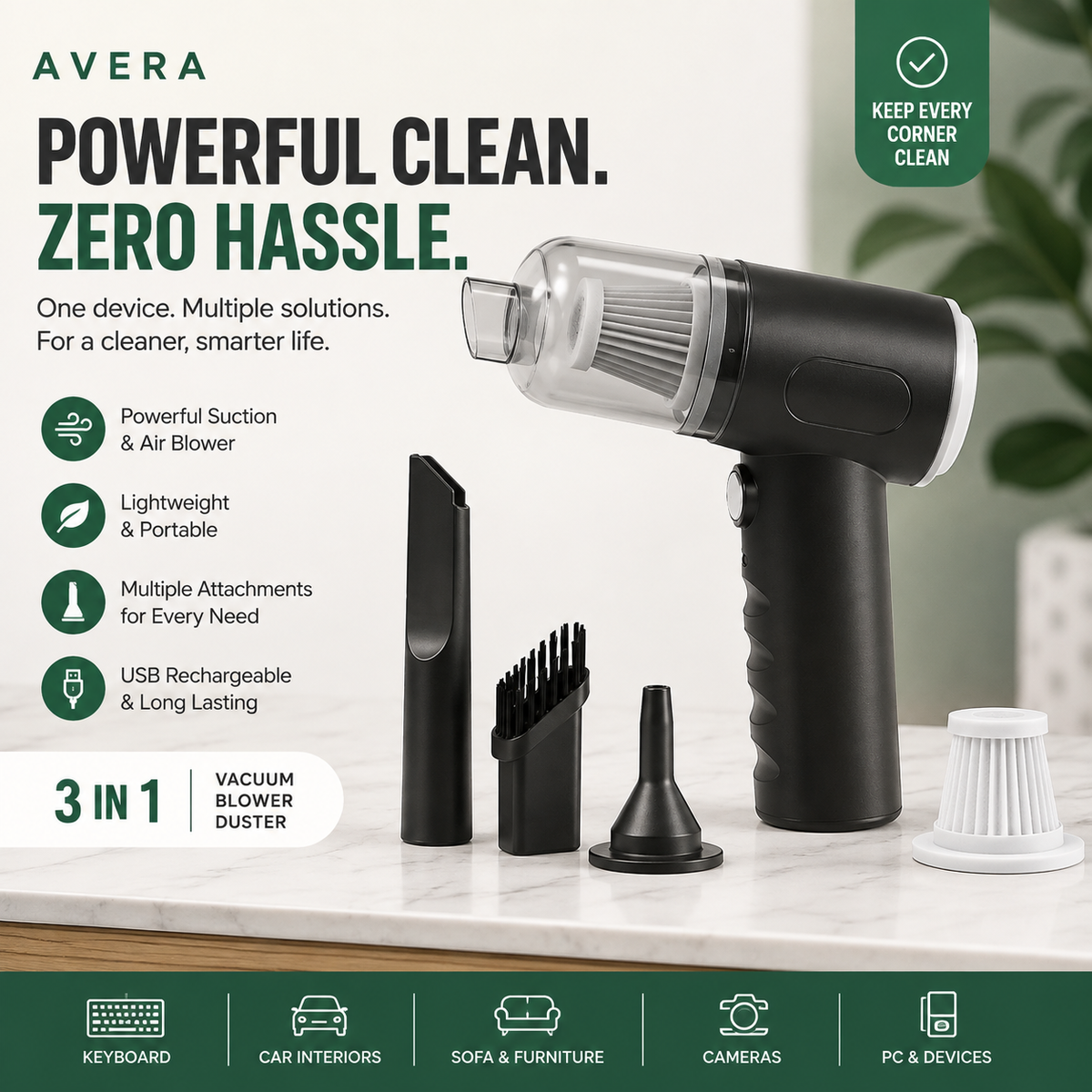 AVERA 3-in-1 Portable Cleaning Vacuum